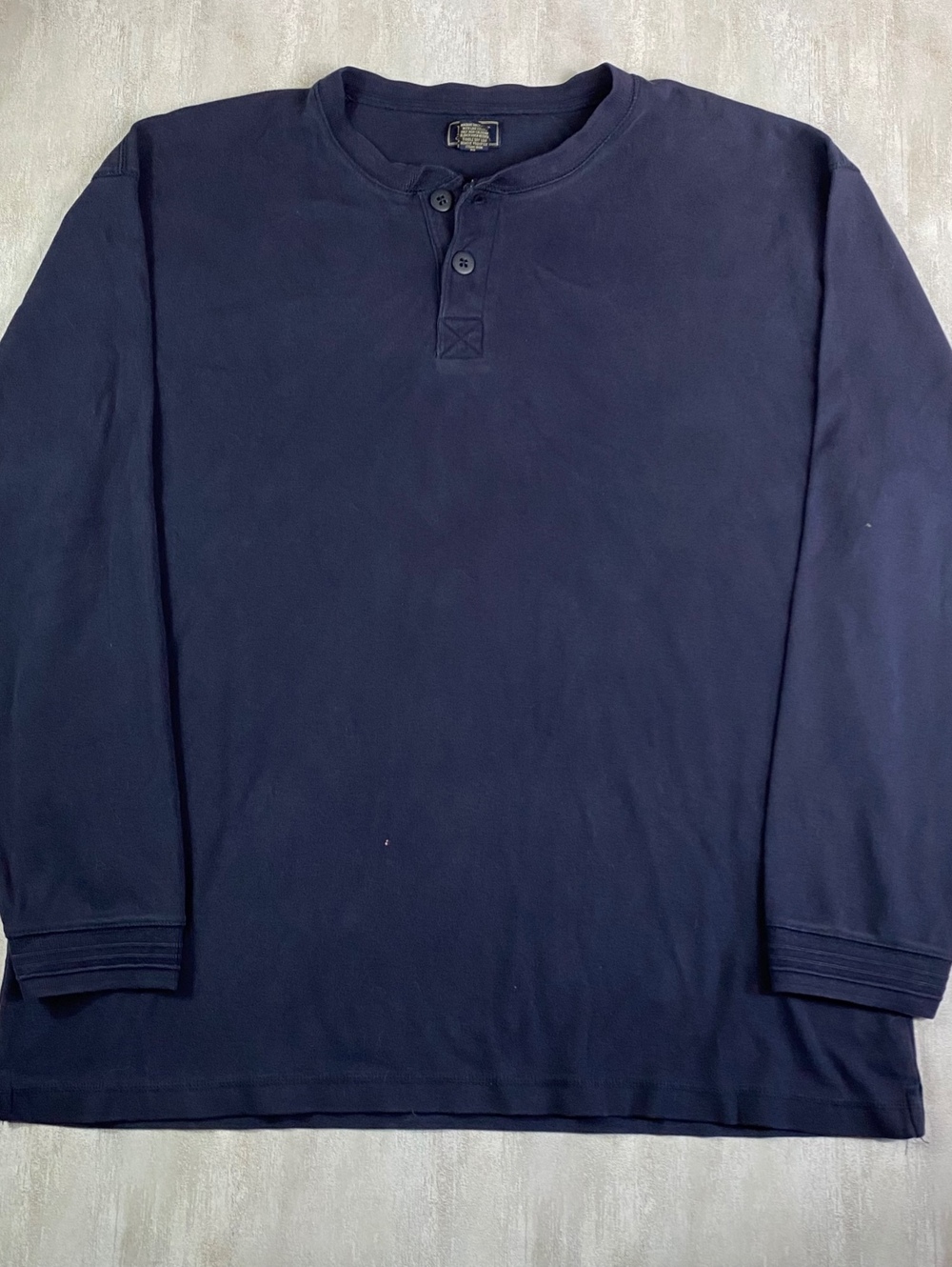 Vintage 2000s Y2K GH Bass Mens XXL Navy Blue Long Sleeve Henley Shirt Cotton